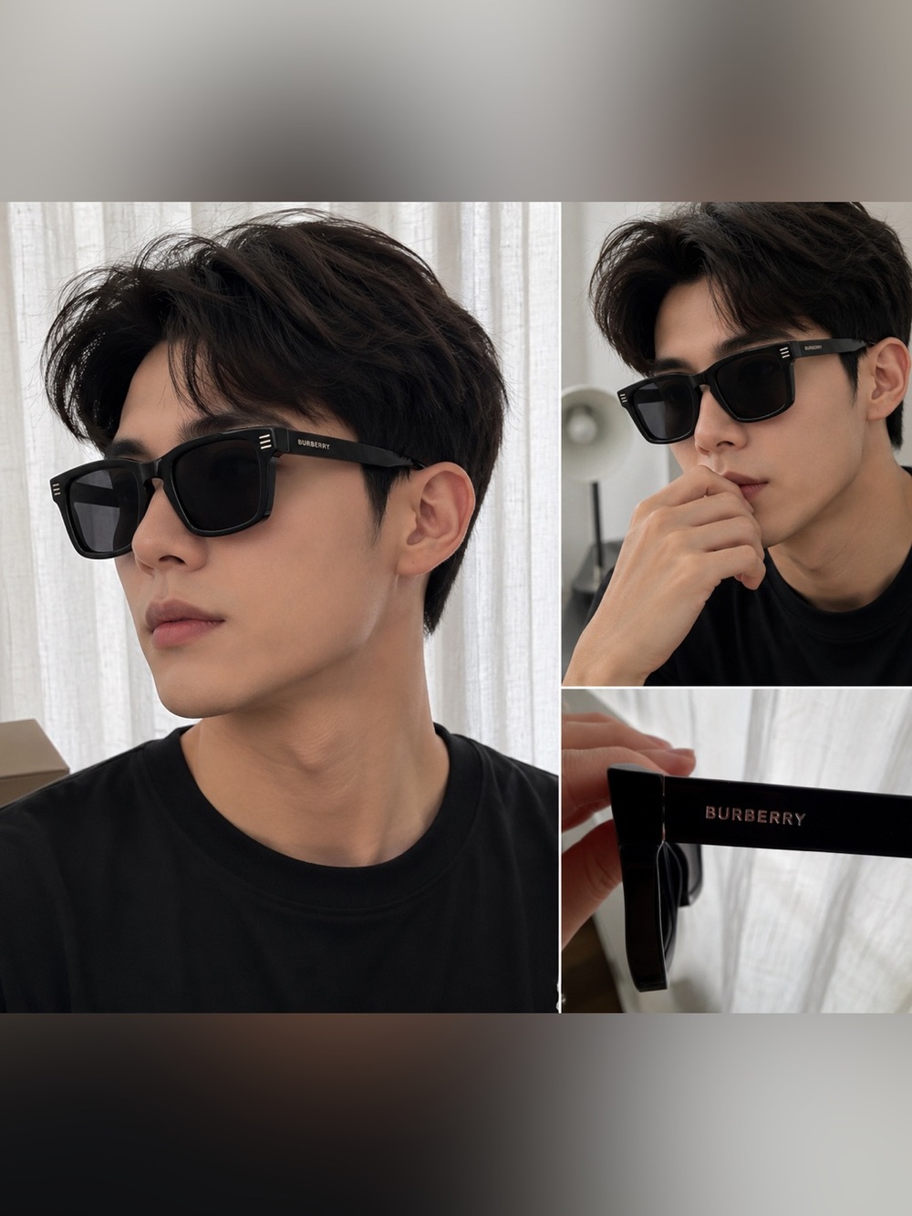 Burberry Black Men’s Rectangular Sunglasses
